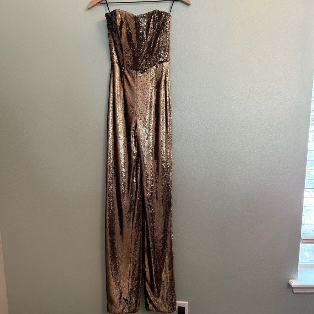 Dress the Population Bronze Sequin Strapless Wide-Leg Jumpsuit